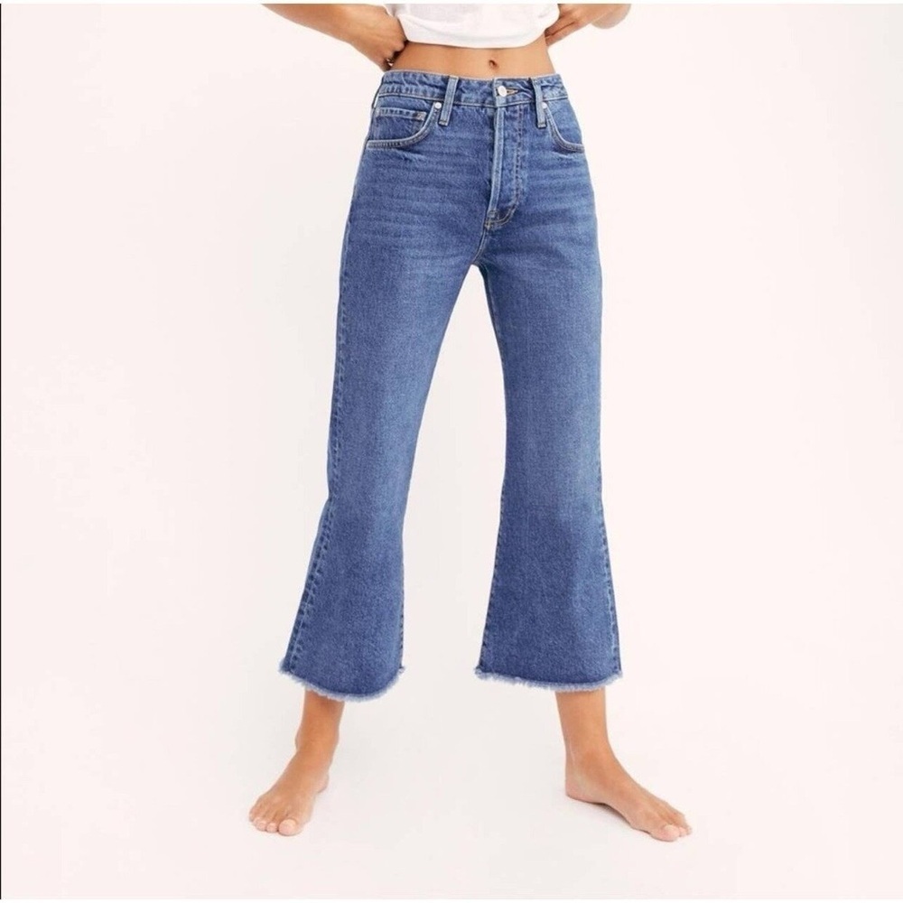 Free People Stella Kick Flare Cropped Raw Hem High Rise Button Fly Jeans Size 30